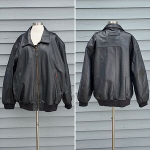 Vintage 90s Winchester Rifles Black Leather Aviator Flyboy Bomber Jacket XL